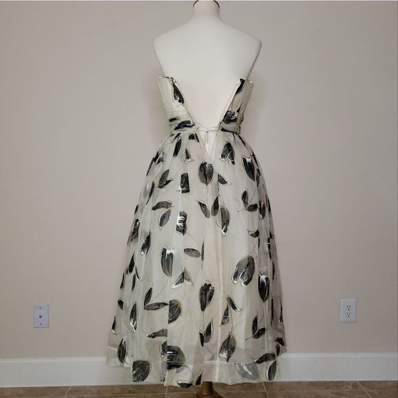 VINTAGE Clifton Wilhite Dallas Cream Floral Tea Length Dress Gown - sz. S - Picture 3 of 16